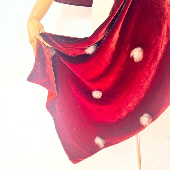 RUST SILK VELVET & SATIN 1950’s 50s Vintage Retro Vintage Rabbit Fur Shawl Wrap - Picture 10 of 16